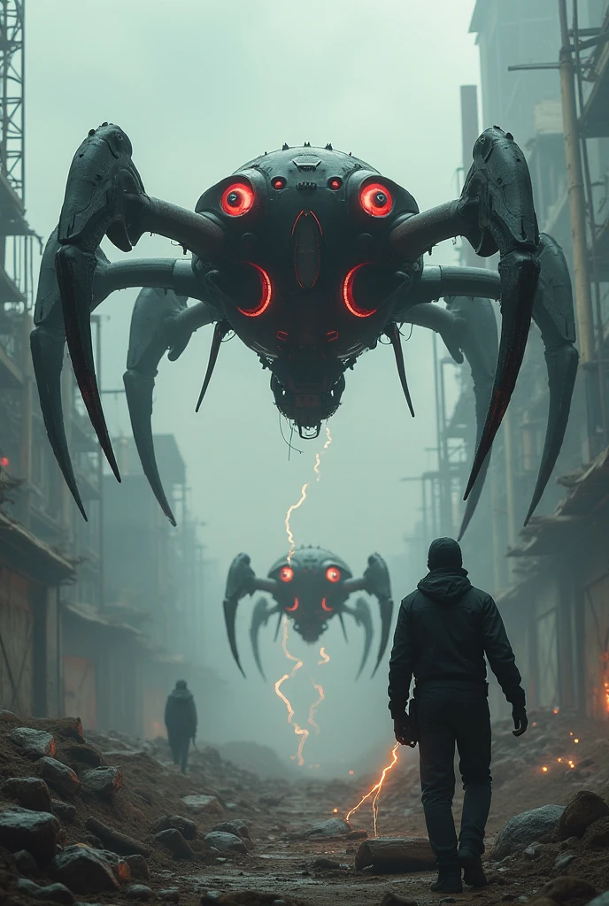 there are many people walking down the street with huge spider like creatures, large dieselpunk flying airships, in screenshot from the 300 movie, giant squids battling in the sky, editorial footage, illuminated orbs, six arms, full subject shown in photo, nekro, 7 5 mm, realistic soldiers, inspired by Franciszek Starowieyski --auto --s2