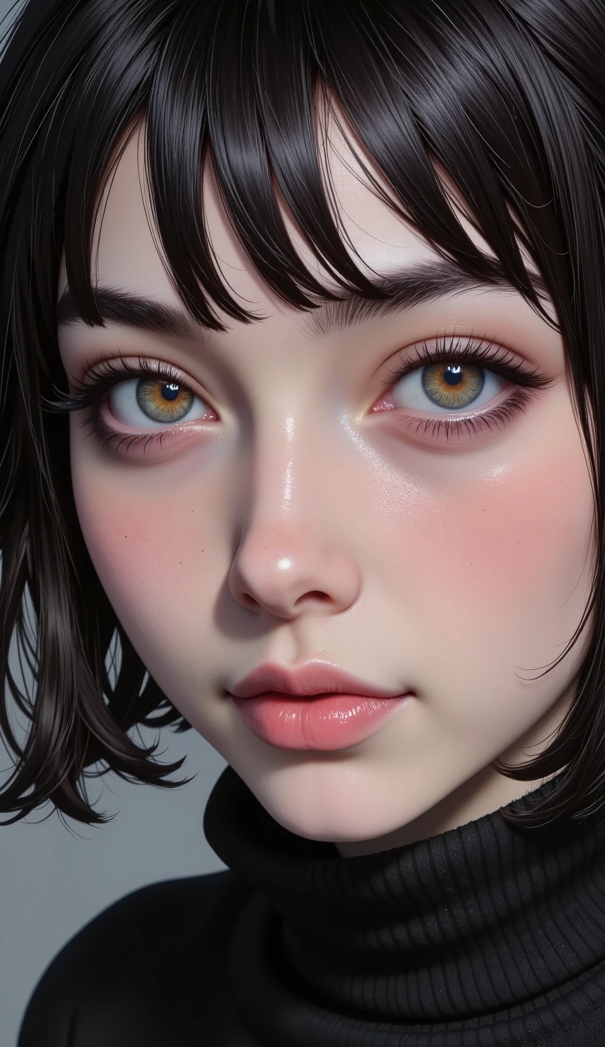A close up of a woman with a black turtle neck sweater - SeaArt AI