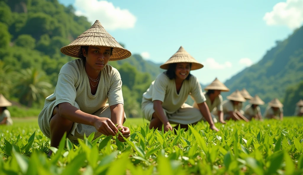 Asian malay women work at kratom powder green village
