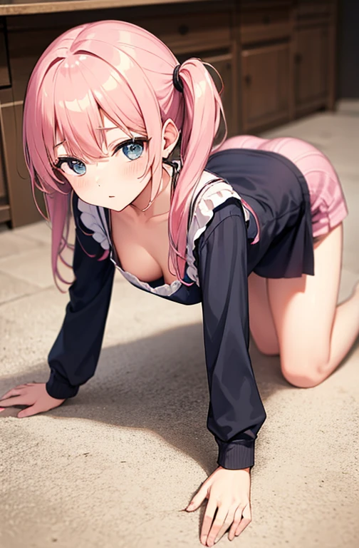 absurd, absolute resolution, Incredibly absurd, excellent quality, Super detailed, official art, Unity 8K wallpaper BREAK girl , cute, stare intently,not wearing clothes、Small cherry-colored nipples BREAK This illustration shows a girl 、and she crawled on all fours, ((Frustrated expression:1.3))、(tears)、slender body shape、not wearing clothes