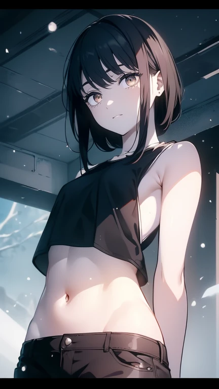 masterpiece,8K,Super detailed,best quality, (1 girl,alone), (long black hair,Straight Hair,Air bangs), (innocent,Big blue eyes like diamonds), (Medium large, fair skin), (Wearing a simple white shirt, Black panties, Show your thighs), (Has black leather collar), (Facing the audience, Stand Up Straight), (The expression looks shy, but with a smile), (light black background, Center the character)