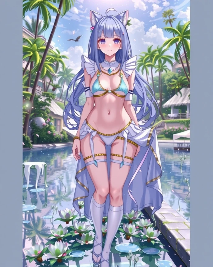 ((top quality)),(ultra high resolution),(Super detailed),(detailed description),((the most picturesque works of art),super precision art,amazing art of depiction,fantasy art:1.5, ((綺麗なflower々:1.3)), (glamorous body:1.5),fancy background effects、masterpiece、fancy details、(NSFW 1.1), ((1 female)), ((muste piece)), ((extremely detailed:1.3)), ((Beautiful woman entering the lake in crystal clear water)), ((beautiful long hair)), wet hair, wearing a transparent dress, Bathing clothed, (水に浮かぶバラのflowerびら:1.5), (early morning light), ivory gold AI, temple, crepuscular lighting, (very huge )、pink nipples、pink areola,Transparent pink areola、((Transparent pure white wedding dress that shows your skin、Detailed design))、Arranged,intimate, rose garden、colorful roses、lake with floating roses、wet body、(頭にflowerの装飾)、大きなflowerいっぱい、solo, water play, flowerいっぱいの髪飾り, flower々, sky porn,Pure white dress that becomes transparent when wet, shines wet with water、(muste piece),(Highly detailed CG Unity 8K wallpaper),best quality,cinematic lighting,detailed background,beautiful detailed eyes,bright pupils, (very delicate and beautiful),(Beautiful and detailed eyes),((muste piece)),(Purple eyes)