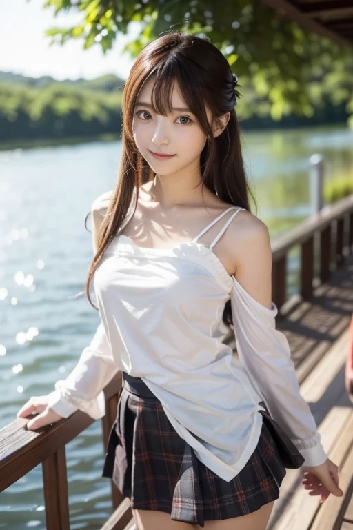 (Raw photo:1.2), (Photorealistic), Beautiful detailed girl, Very detailed eyes and face, Beautiful detailed eyes, Huge file size, High resolution, Very detailed, Best Quality, [masutepiece:1.6], Illustration, Very detailed, Fine detail, Best Quality, 8K Wallpaper, Movie Lighting, 15-year-old rich young lady idol in Japan, Daughter of the president, Brown hair okay ponytail,  Pink dress,Pull up her skirt to show off her white panties,white  panties, Slim Boti, Immature body, Young Face, Smaller chest,  luxury dress, Scenic island with no one, blue open sky, Cobalt Blue Sea , sea turtle