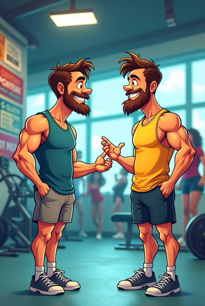 Create the image of a muscular person, with a mullet cut, laughing (has little holes in his cheeks) arm wrestling with a very skinny person with glasses