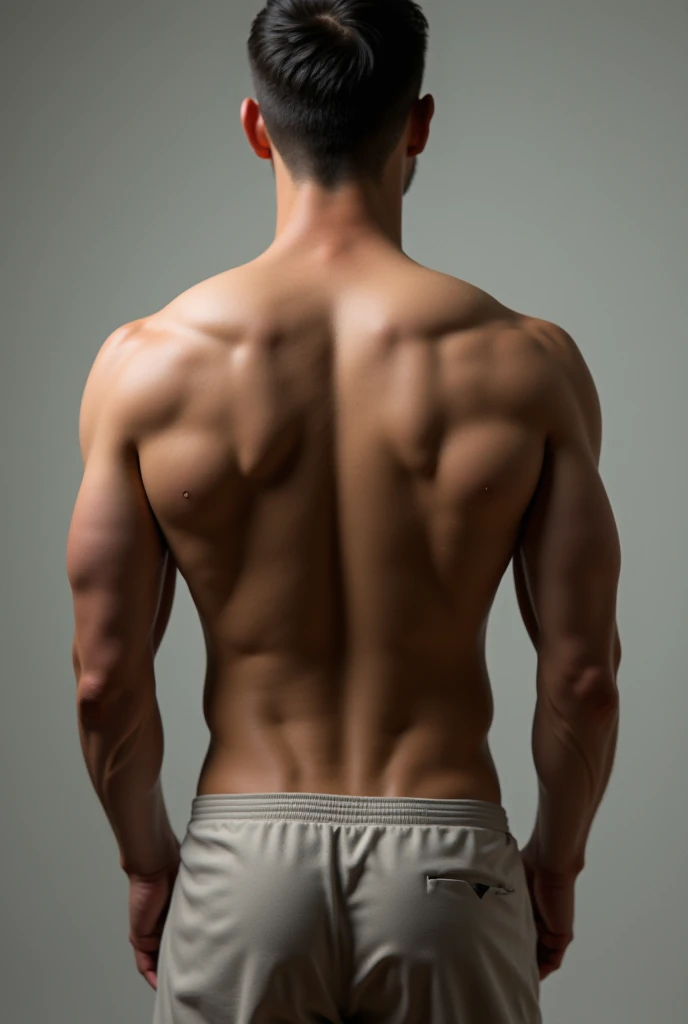tanned man, brazileiro, Scrawny, short chopped dark blonde hair, Unclothed, standing backwards, big-ass, realistic, realisitic, illustration