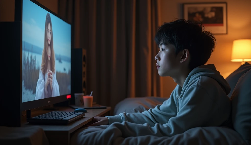 Believe me 6 images that deal with a boy who was addicted to video games,and that's why he broke up with his girlfriend, Divide them into 6 images according to the relevant story