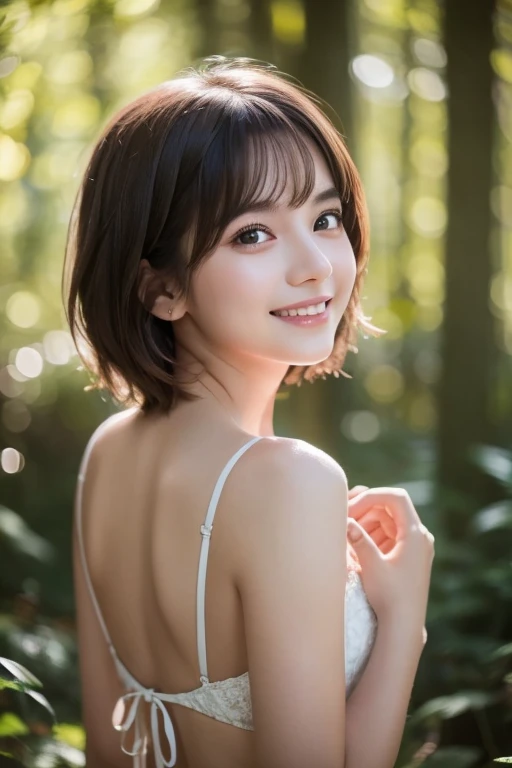 Woman standing upright facing the camera、Light clothing、Expose、Light white shirt、(highest quality, masterpiece:1.3, 超A high resolution, ), (Very detailed, Caustics), (Photorealistic:1.4, RAW shooting, )Ultra-Realistic Capture, Very detailed, High resolution 16K for human skin、 Natural skin texture、、Skin tone is even and healthy looking、 Use natural light and color, One Woman, Japanese, cute, brown Hair, Mid-length hair, (Written boundary depth、chromatic aberration、、Wide range of lighting、Natural Shading、)、(Daytime lighting:1.4),short hair