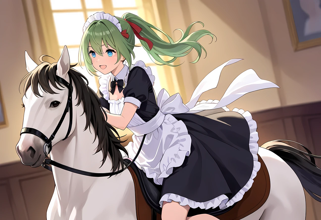 Green Hair、Maid、horse riding