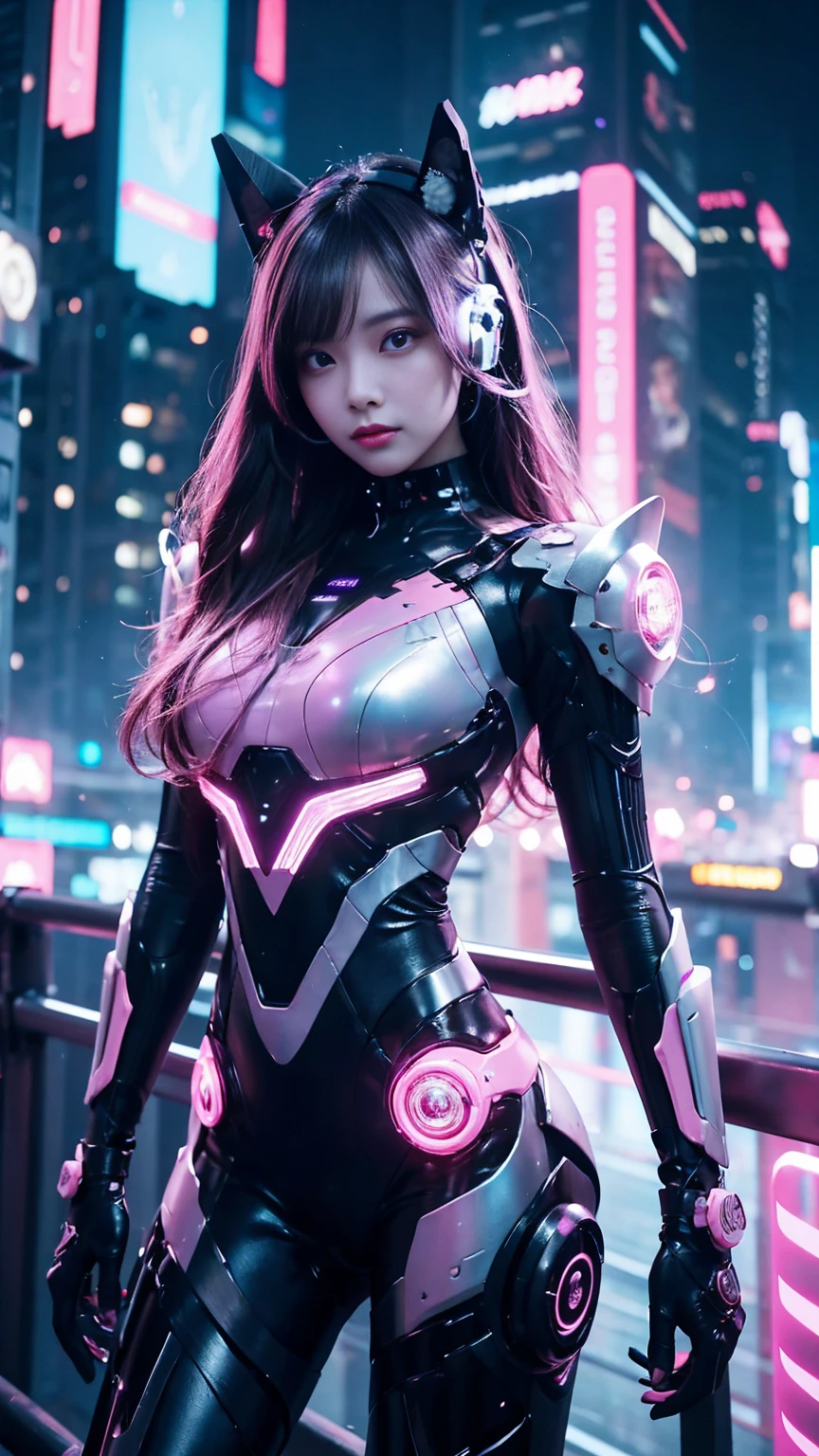RAW image quality, 1 girl, Japanese, 17 years old, table top, Dystopian city with neon signs and holograms projected on buildings and sky, slim beautiful woman, Surrounded by neon-lit reflections of the cityscape, written boundary depth, Beautiful woman with slim figure, (poke the nipple:1.4), hologram tight sheer clothes, fit girl, Strong lighting hits the bodysuit, hourglass figures, high contrast clothing, hologram clothes, (walk towards the camera), (Look into the viewer's eyes), lipstick, yellow virtual reality glasses, long red straight hair, night, cyberpunk aesthetics, highly detailed lighting, dramatic, In 8K, high detail, skin texture, リアルなskin texture, armor, highest quality, High resolution, Photoreal