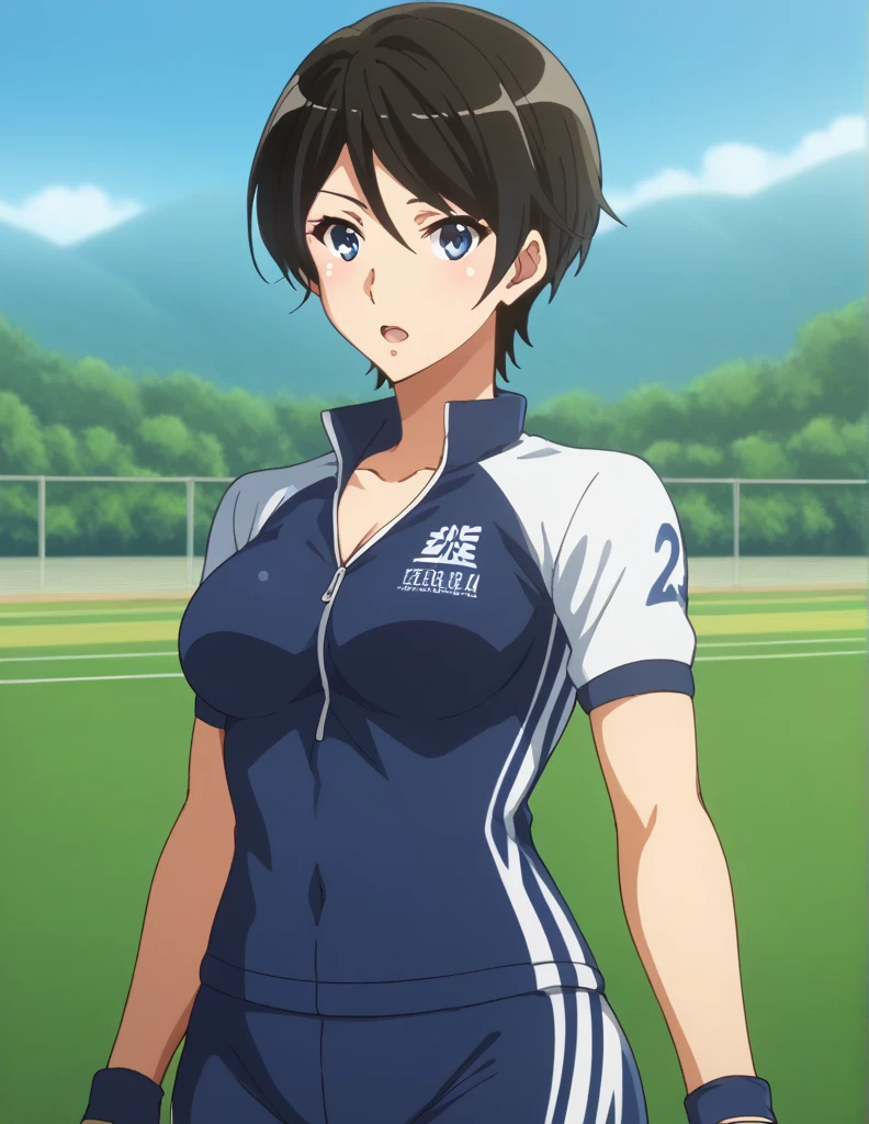 score_9, score_8_ up, score_7_ up, score_6_ up, score_5_ up,  source_Anime, rating_safe, medium breasts,  1 girl, Alone,  Audience , suzuki mirei ,  short hair ,  hair between eyebrows,  blue eyes, Cycle Racing, Cycle Racing選手権で優勝した最強の女,  White and Navy Blue Cycling Uniform ,  White and Navy Blue Cycling Road Bike ,  white and navy blue bicycle jersey ,  bike shorts, White and dark blue biker clothes , fingerless  gloves,  gloves, road  White and Navy Blue Cycling Road Bike , Short sleeve,, road, Mountain々,  ocean ,  blue sky, cloud,  bend your back,  open lips,  cowboy shot,  Strongest Woman with Strong Speed 、 Strongest Woman with Strong Mentality 、Strongest Woman with Strong Stamina 、 Strongest Woman with Strong Bargaining 、 Dash Strongest Woman 、The Strongest Woman with Strong Patience 、Strongest Woman Who Is Strongest to Get Hit 、 Strongest Woman Who Isn't Frightened When Hit 、 Strongest Woman Who Isn't Frightened When Kicked 、Cycle Racingで優勝した最強の女、柔roadNinth Danの最強の女、Ninth Dan、柔road大会で優勝した最強の女、 A little thick,柔road player、柔road、Inside the 柔road Gymnasium、On the tatami、discovery、whole body、rest、幼い頃柔road家に育てられた. 