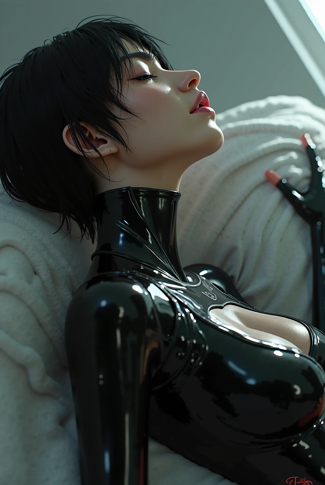with short black hair，年轻，seductiv，black undersuit，Be red in the face，Malu，Get wet，It is covered in white liquid，Stick out your tongue，Be red in the face，Malu，seductiv，Raised sexy，Busty，perfect bodies，seductiv，seductiv，seductiv，seductiv，full bodyesbian，Lie down，Lie down，lying down，Look at me affectionately，seductiv