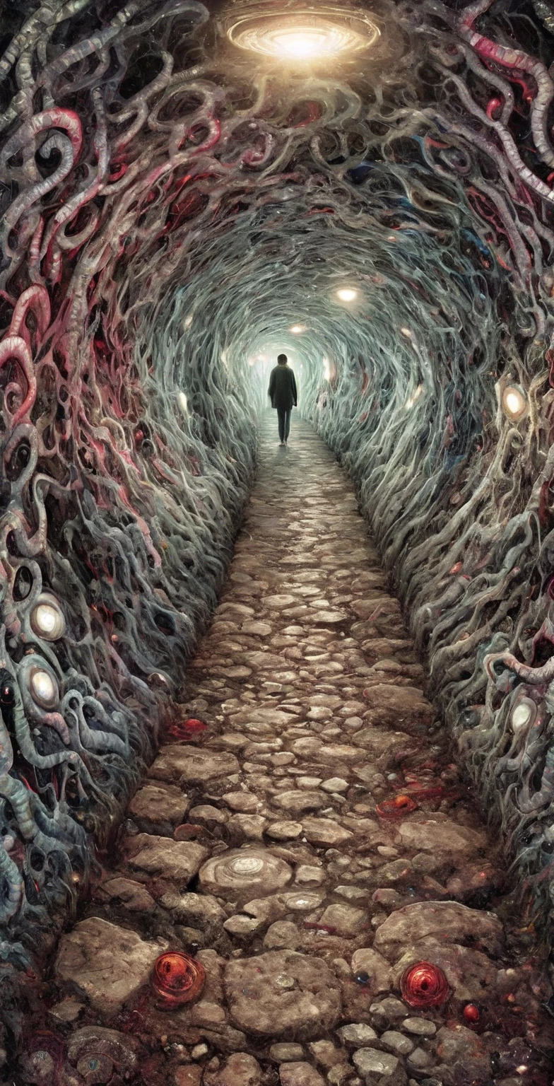  Illustration of an underground walkway、   Ito Junji 、 Umezu Kazuo art   、   Ito Junji   、   psychedelic 、LSD cartoon   、Swirl