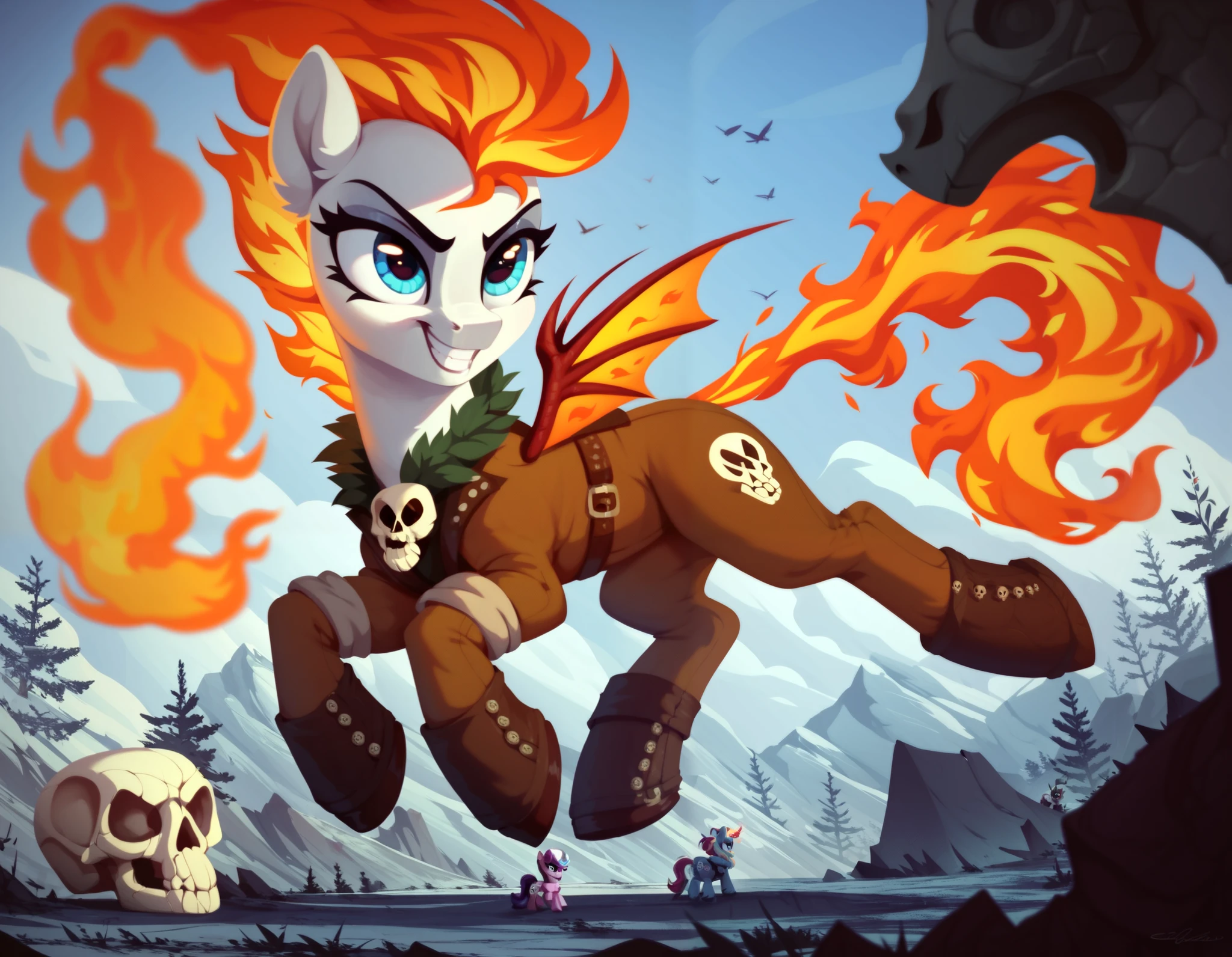 score_9, score_8_up, score_7_up, score_6_up, score_5_up, score_4_up, score_9, she pony,survivor equipament,fire skull cutie mark ,hybrid,mutant , fire tail,hunter,mlp G5 style