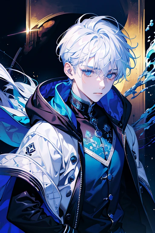 ((best quality)), ((masterpiece)), (detailed), 1boy, cool, white hair, blue eye, black hoody,
infinity space, icon