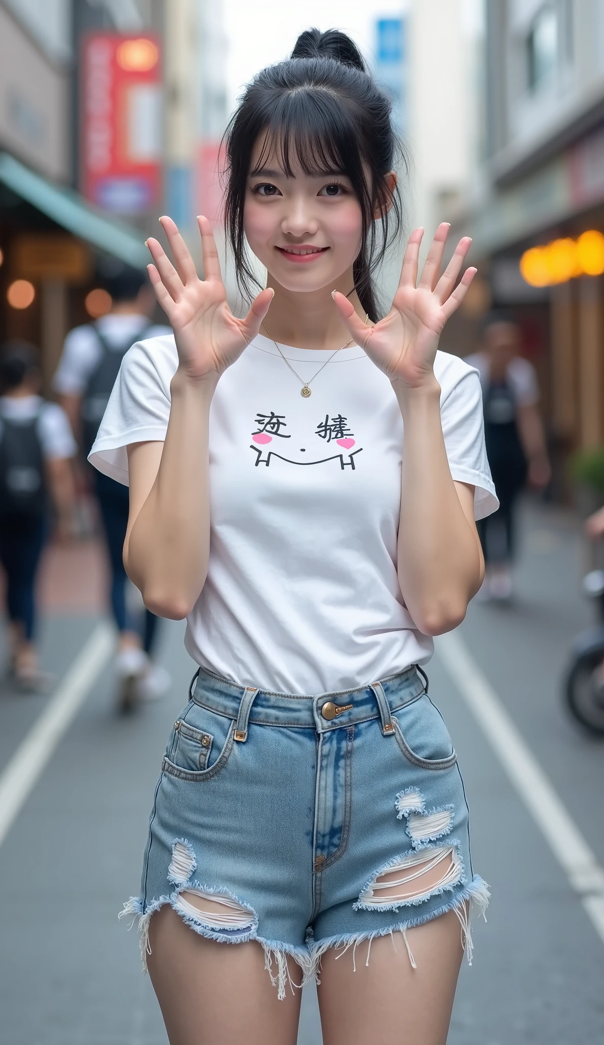 One incredibly cute girl,Super cute 16 year old girl、White skin、(Wearing a sailor uniform)、 Professional Lighting、Tokyo Street,night, Streetscape,City lights,Upper Body,close,smile,, (8k, RAW Photos, highest quality, masterpiece:1.2),(Realistic, photo-Realistic:1.37),Pull up your skirt、Panties are visible、