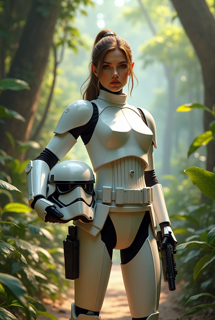 Star Wars (Lalisa Manobal, age 25, sexy combat outfit, very detailed blaster pistol) is a Rebel mercenary raiding an imperial convoy in a jungle. Action pose
