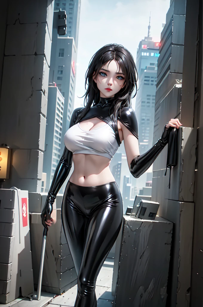 Oriental, female ninja, blue eyes, perfect eyes, using a tight black ninja catsuit, black hair, long pony tail hair, medium boobs, big hips, sexy gaze, using a black ninja mask, sexy body, nsfw.