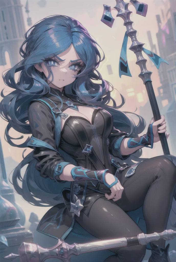 best qualityer，tmasterpiece，Ultimate resolution，downy，Extremely colorful，Colorful，Dragon beauty，Mature face shape，Long red and blue hair，blue color eyes，（Long red and blue hair），Redlip，Long messy hair，A pair of dragon horns，A pair of dragon wings，a matural female，Crop topping，Superskirt，The kinky is exposed，Sanctuary，Skysky，Normal posture