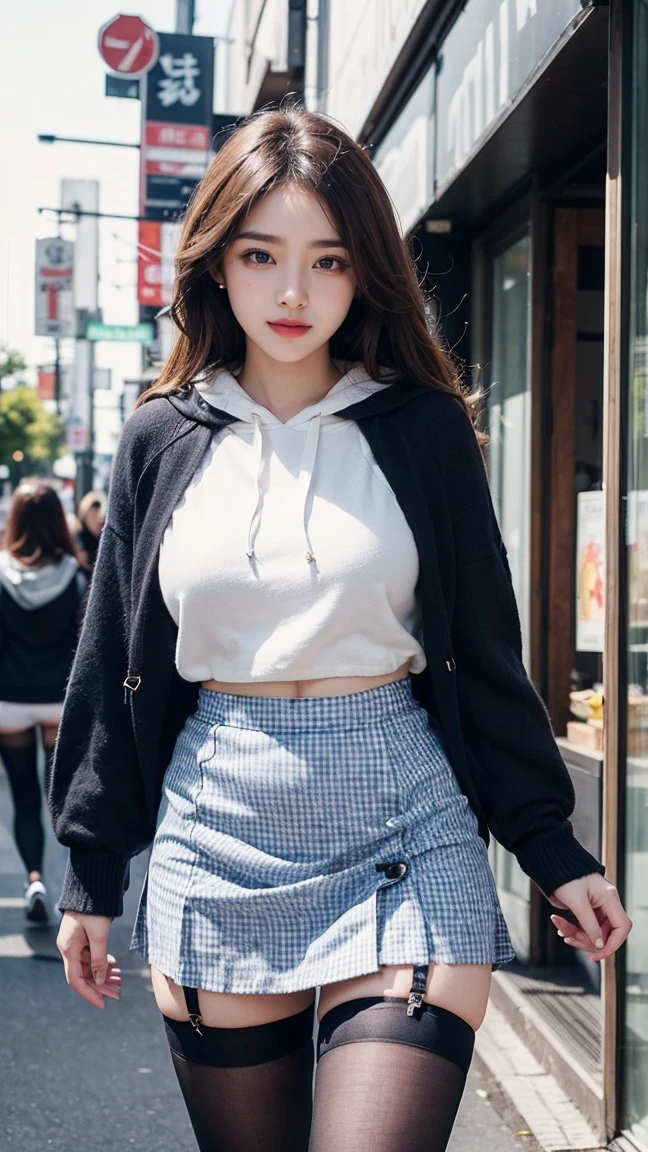 Costumes that change every time,((Never take off your underwear:1.4))((best qualtiy, 8K, tmasterpiece:1.3)), sharp:1.2, Perfect figure beautiful woman:1.4, Slim abs:1.2, ((Beautiful hairstyles, huge udder:1.2)), (Costumes that change every time：1.5），（Street：1.2），(((Pull up your skirt,  With their own hands.：1.5)))，Highly detailed facial and skin texture，A detailed eye，二重まぶた，A sideways glance at the camera，Change the color of pants with one image.,Sweet smile,((The woman in the back is wearing a skirt:1.4))