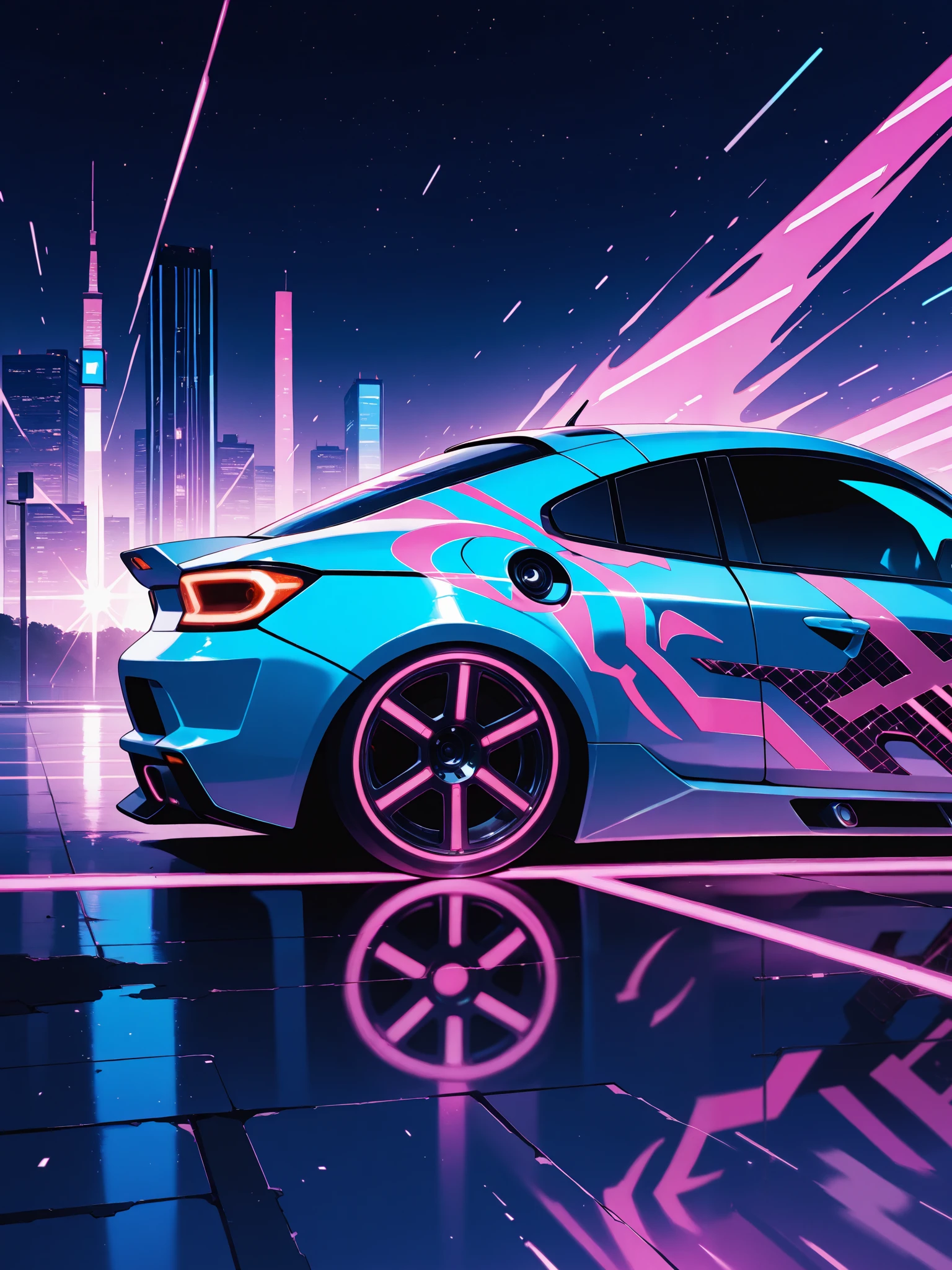 Cyber-punk style, bright neon car, bioluminescent, intricate details, ultra-high quality
