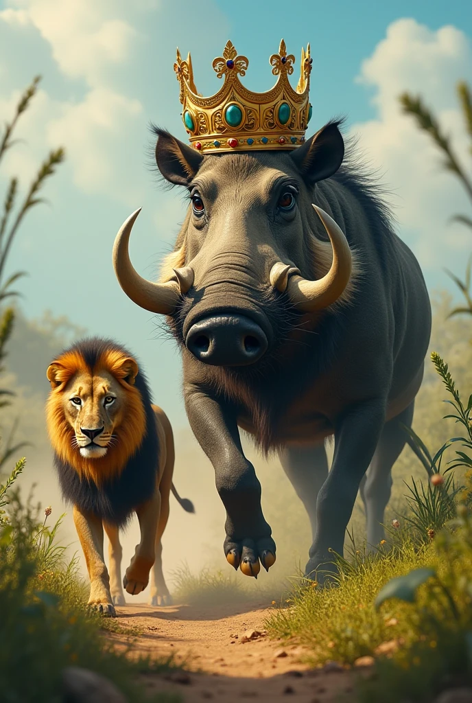 Lion standing on a dead buffalo