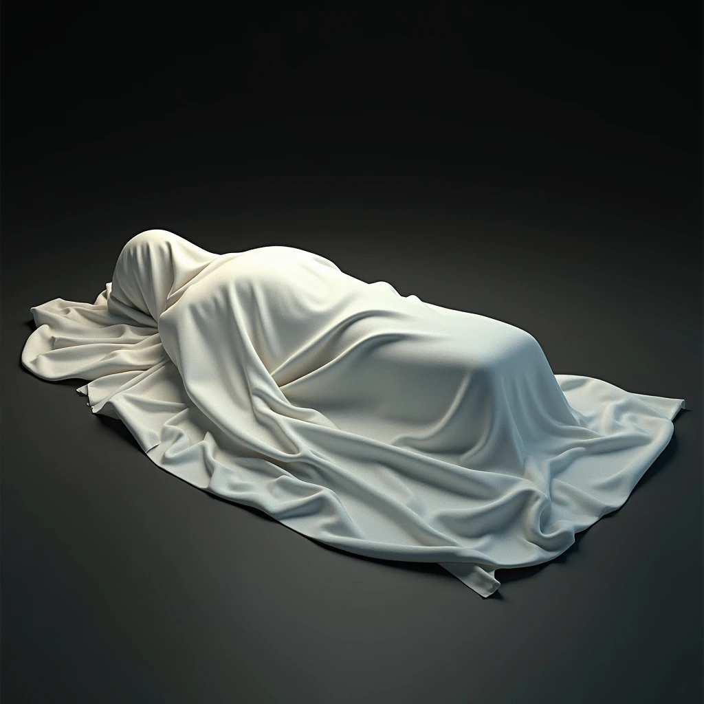 Full female deadbody covered with white clothes but face is  clearly visible with side view 