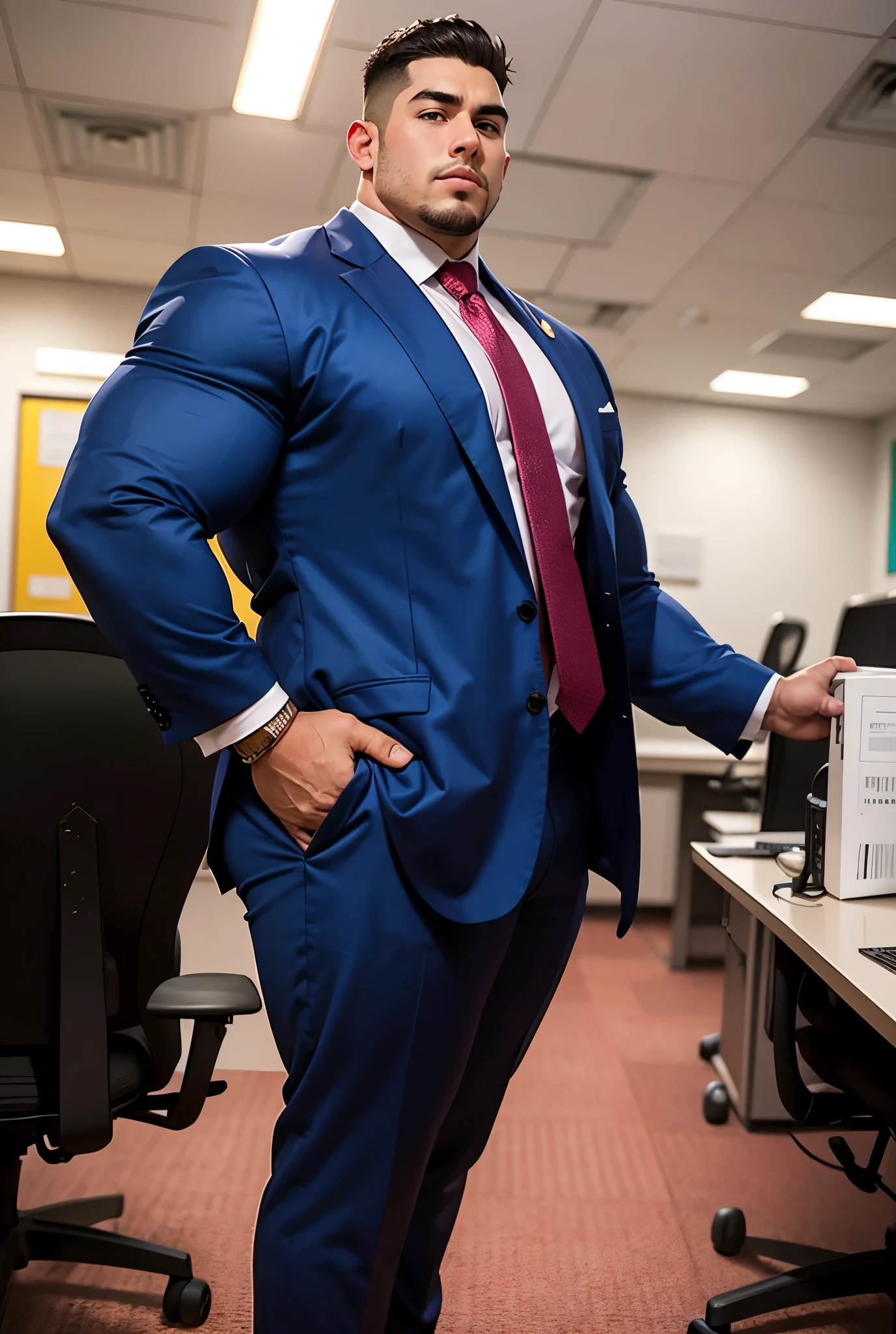 Arafed man in a blue suit and tie standing in an office - SeaArt AI