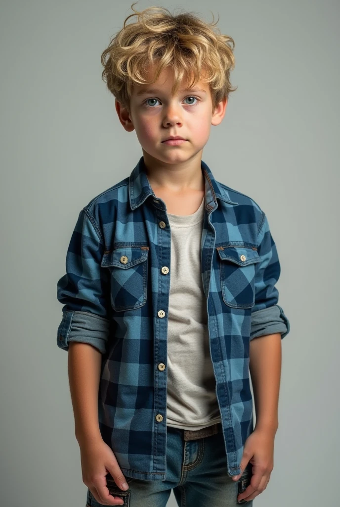 Boy with short hair , very curly and blonde , blue-eyed , Muscularly ...