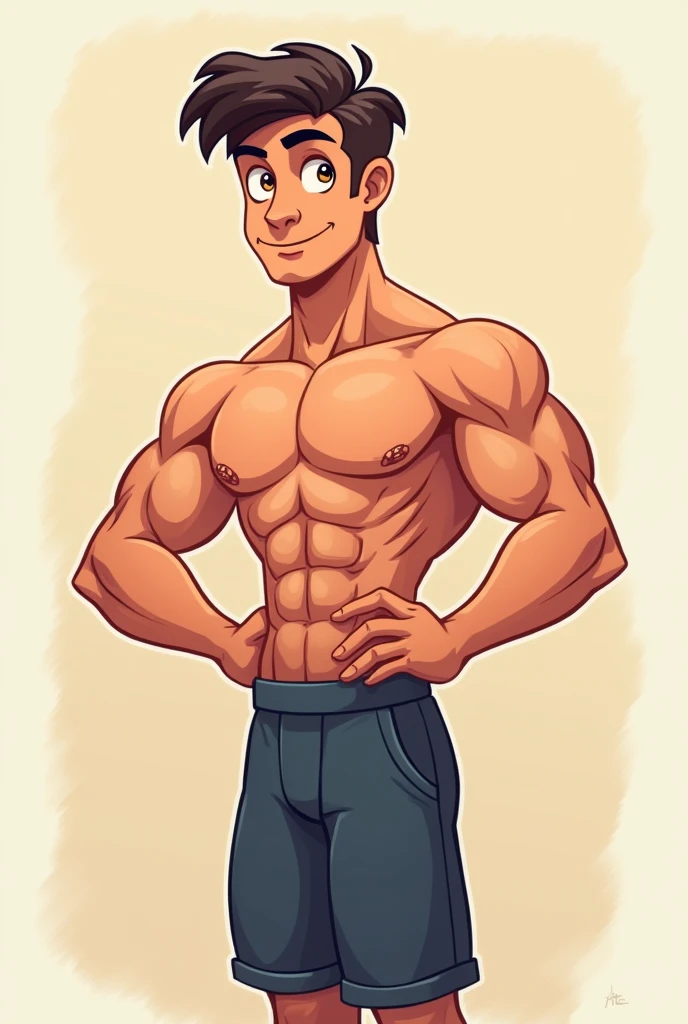 Create a naked man with a big penis. Manhwa drawing style 