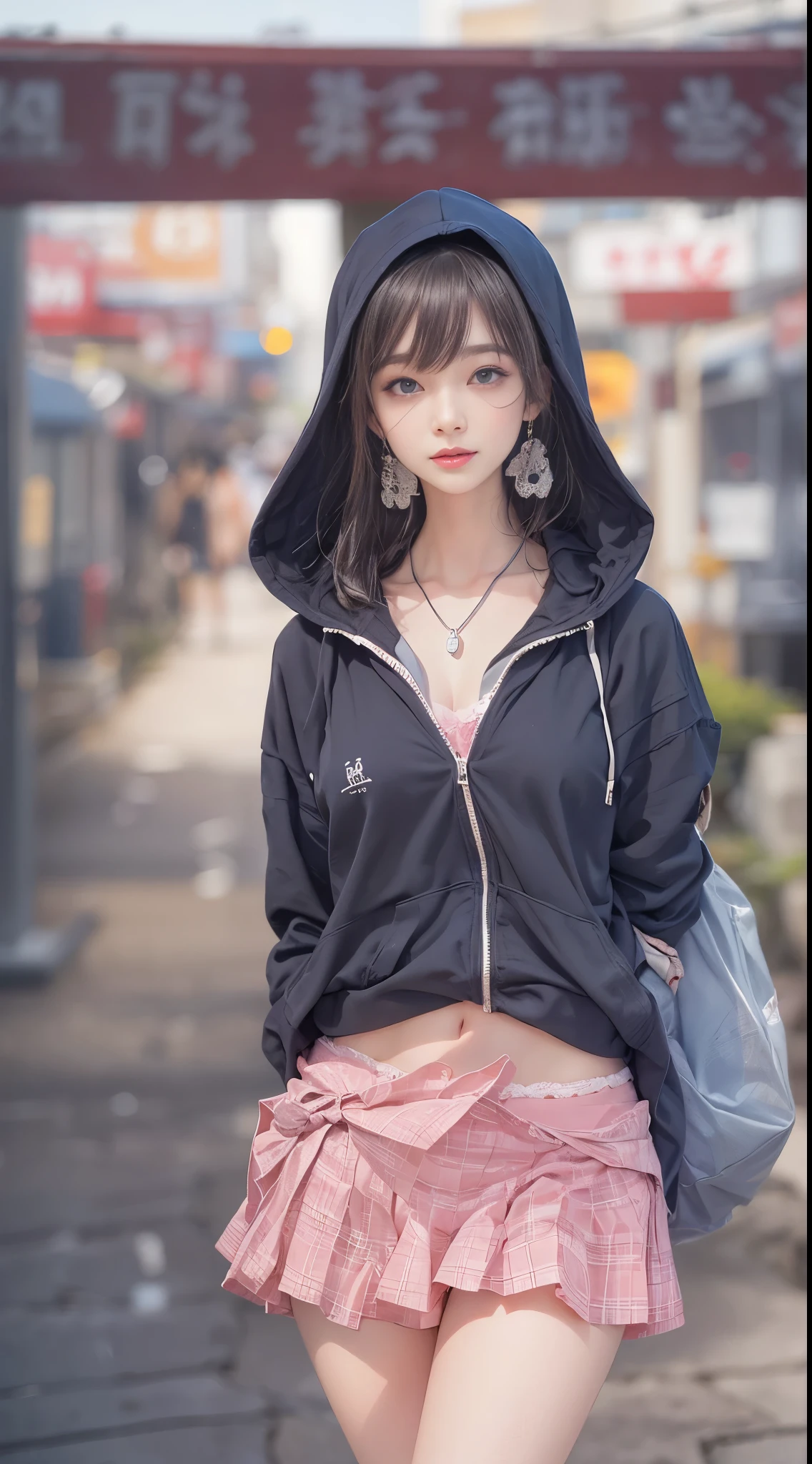 (masterpiece、Ultra-detailed、8K、Highest quality:1.3)、((wonderful))、Short hair with bangs、Wearing a black short-sleeved hoodie、White Mill、((Wear black headphones around your neck))、Sit on、Leg spread、garden