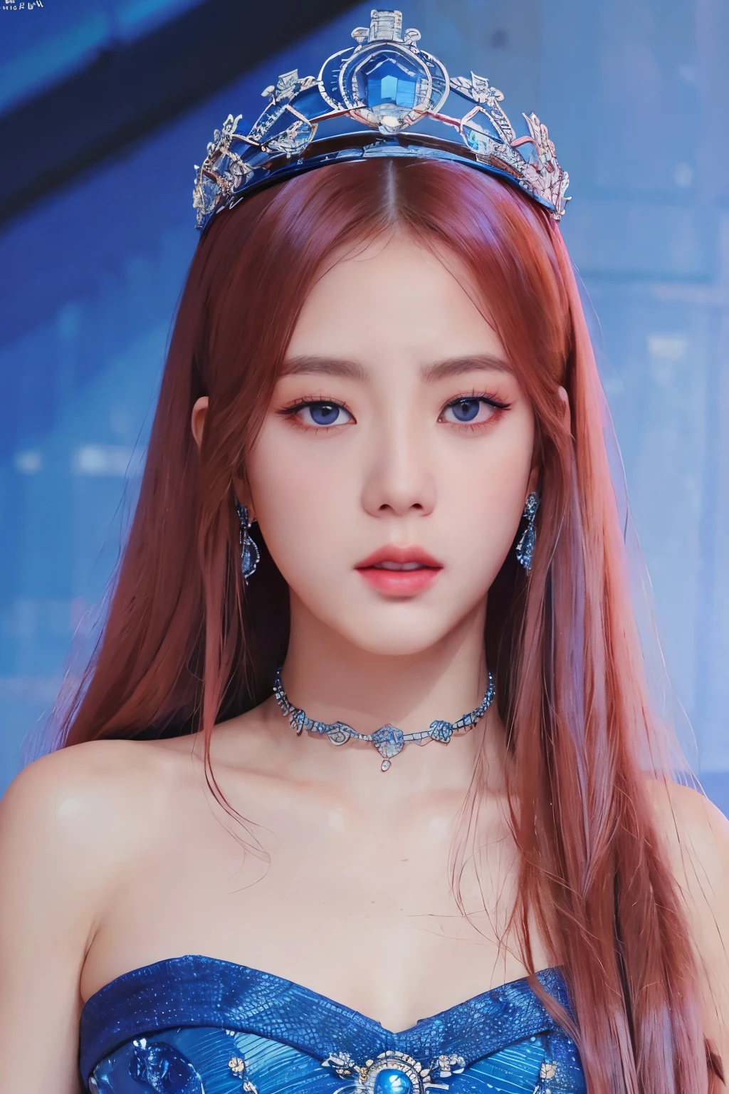 Rosé reimagined as a mythical queen wearing long gorgeous blue gown and a crown. High definition, clear upscale image. Close-up of face
High Resolution, Masterpiece, Anatomically Correct, Best Quality, High Details, Super Detailed, Textured Skin, UHD, Cinematic, Hyperdetailed, Hyperrealism, Realism, Photorealistic, 