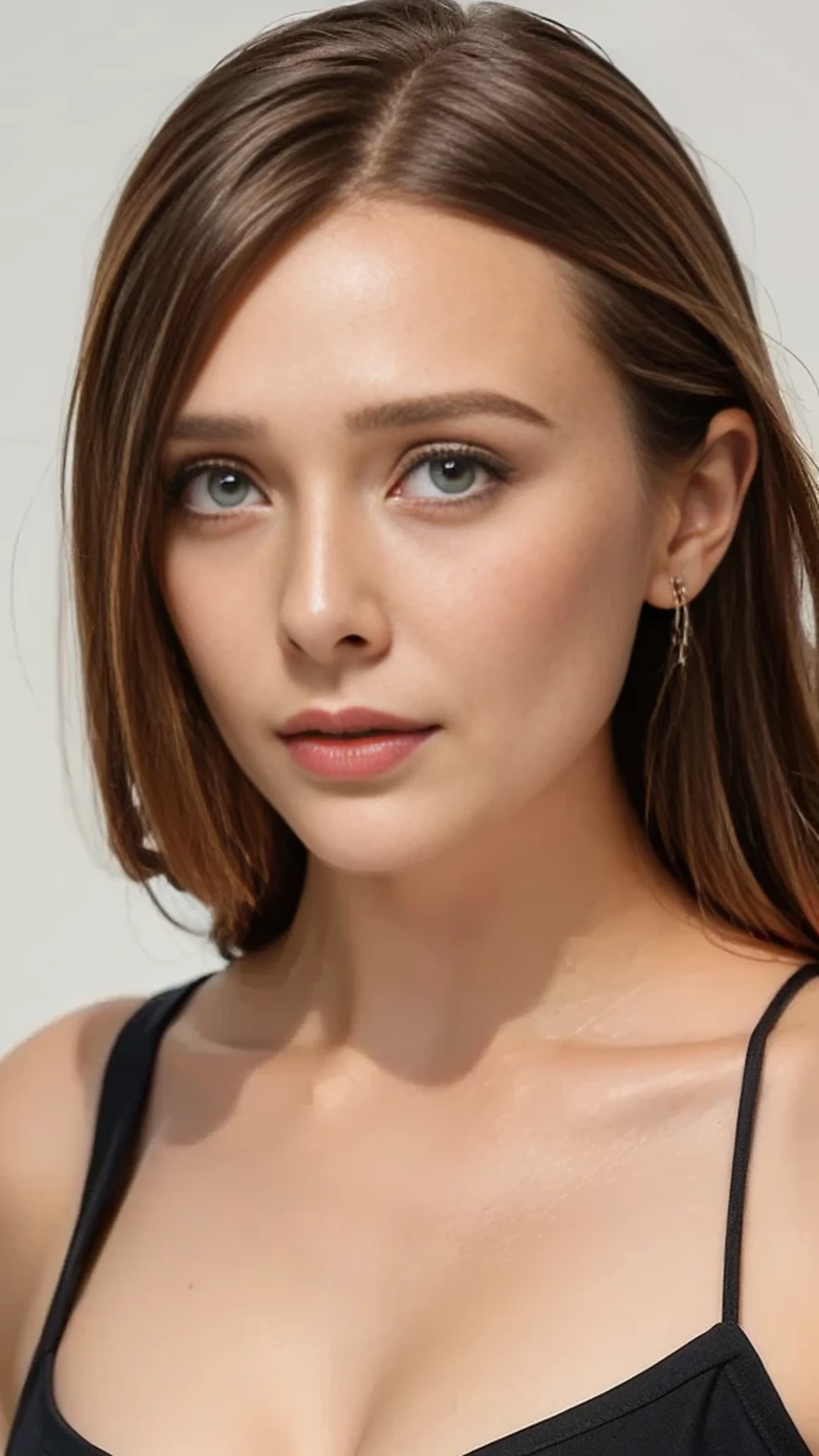 
Highest quality, outstanding details, super high resolution, (fidelity: 1.4), the best illustration, favor details, highly condensed 1girl, with a delicate and beautiful face, delicate collarbone, shyness. long brown hair, large breasts, half body portrait, looking at viewer, wearing a crop top, pale white skin, black background