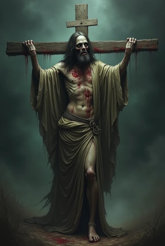 Haz a jesus fan del black metal con paint a lado de su cadaver en la cruz