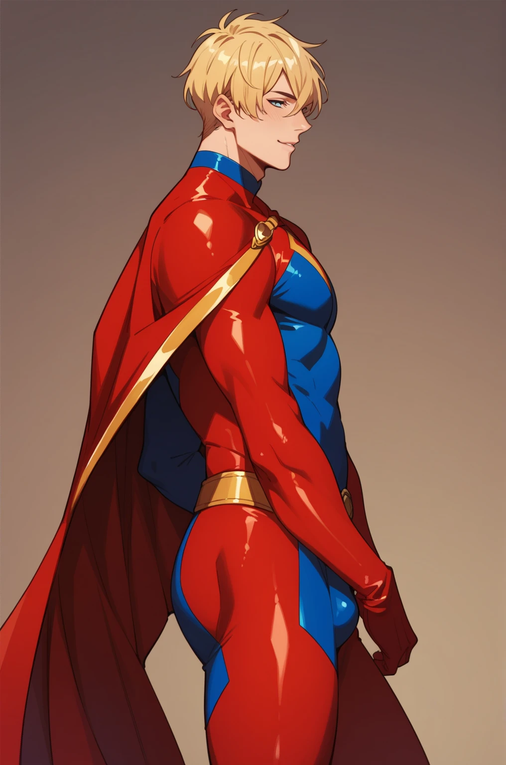    Mikazuki Munechika in a superhero costume has a beautiful body,     hero costume,     charming, sober young man     ,         thin macho      ,      my skin is tanned   ,  blonde alone    , Frivolous,  and、 sensual vibe   .