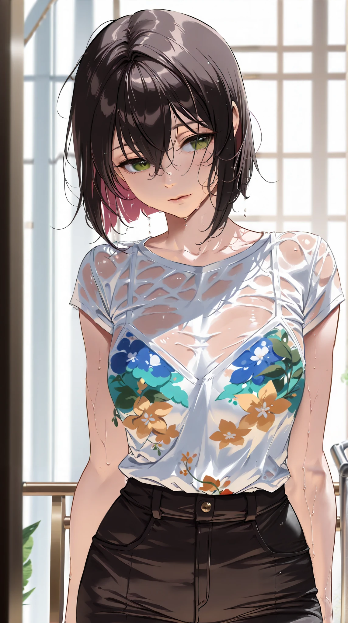 Attractive breasts、Beautiful and attractive anime woman, Enchanting anime girl, Top rated on pixiv、Short Bob、Healthy Body、Are you okay、Laughter、See-through underwear、Earrings、Tattoo all over the back、Short Bob、Quiet、Inconspicuous