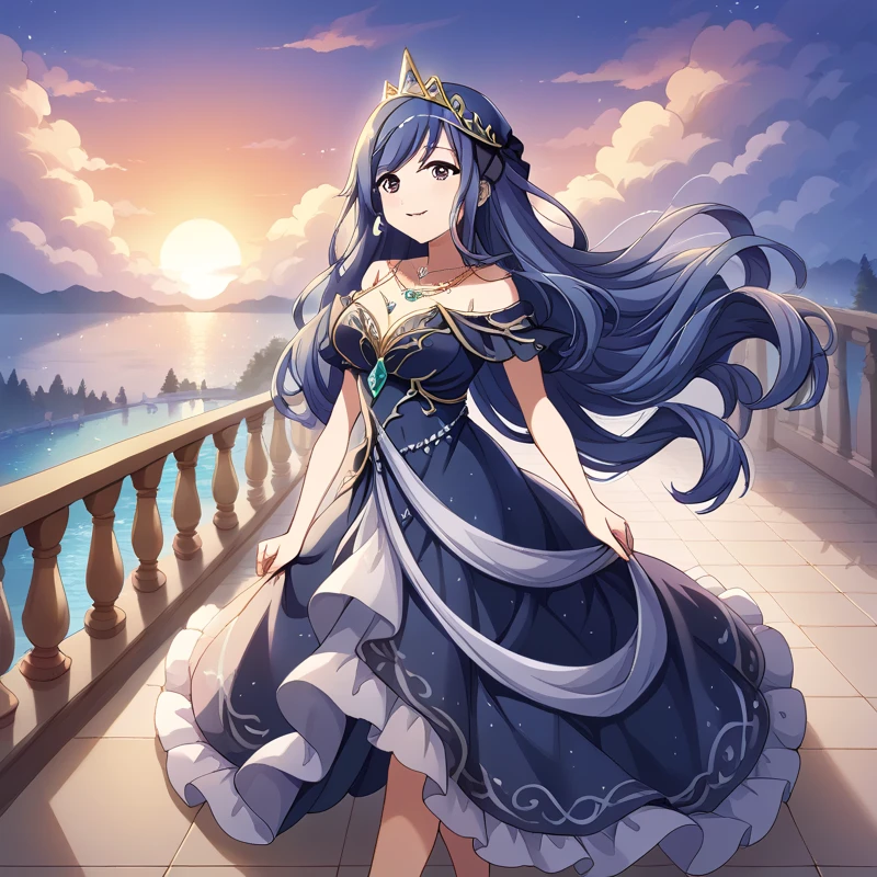 score_9, score_8_consolation, score_7_consolation, score_6_consolation, 1 woman,
Shizuha,  long haired , Breasts, Step ,  cool wind ,  princess dress , long dress, seafront, sunset,  light smile  , necklace



