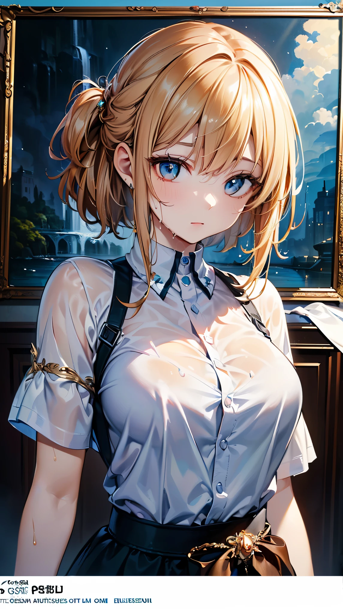 (( top quality)),( ultra high definition),( more details),( detailed explanation ),(( best CG )),( BEST WORK OF ART ), Ultra Precision Art, amazing painting art,(Exquisite art:1.5), woman,  wet shirt,