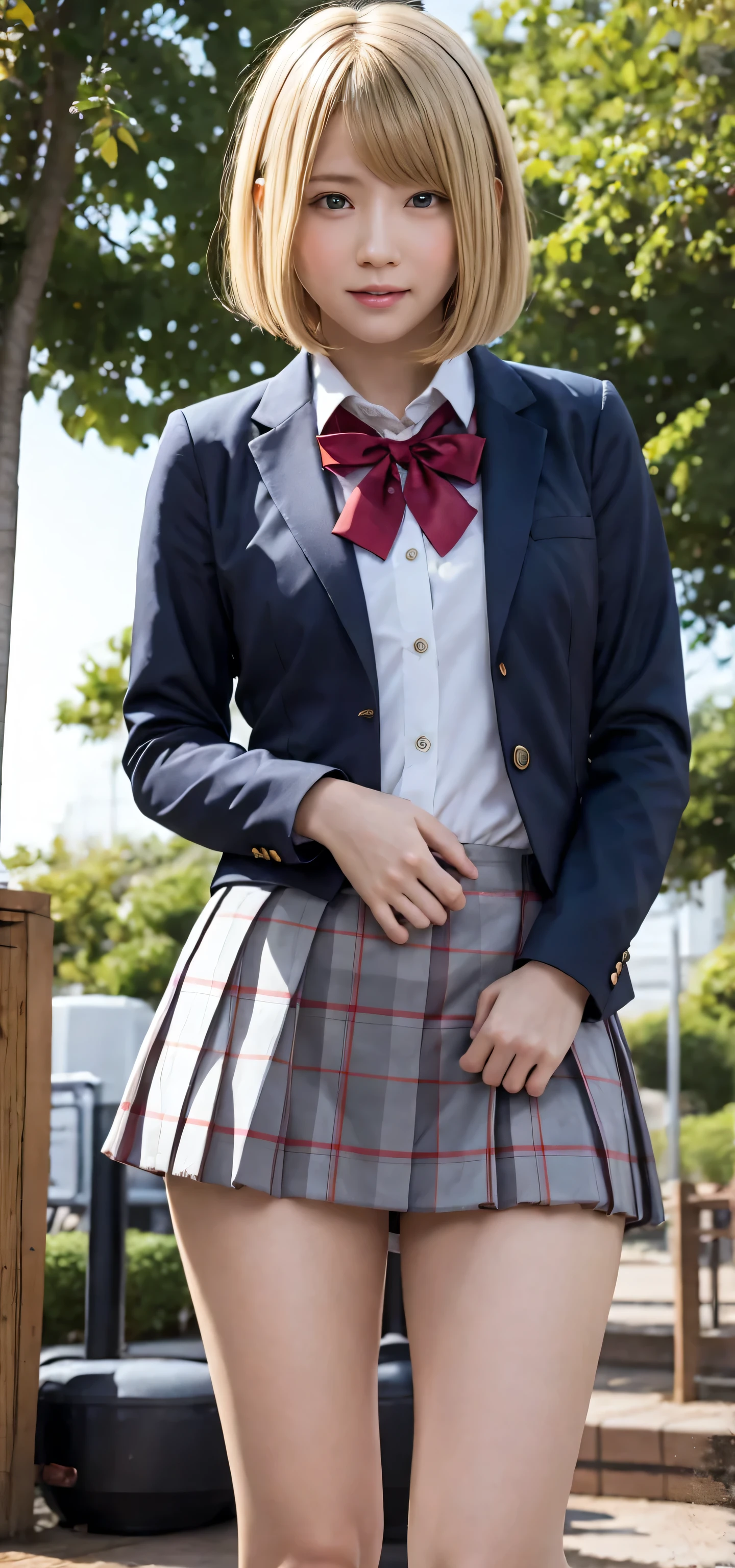 1girl, Walter Jr., Gijinka, anime uniform, young, short, blush, crutches, short skirt, stockings. (masterpiece:1.2), (best quality:1.3), (aesthetic face).