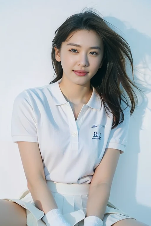 realistic photos of (1 cute Korean star) cone hair bun, thin makeup, 32 inch breasts size, slightly smile, wearing blue t-shirt, playing guitar, in night club, close-up portrait, film grain, overexposure, UHD
