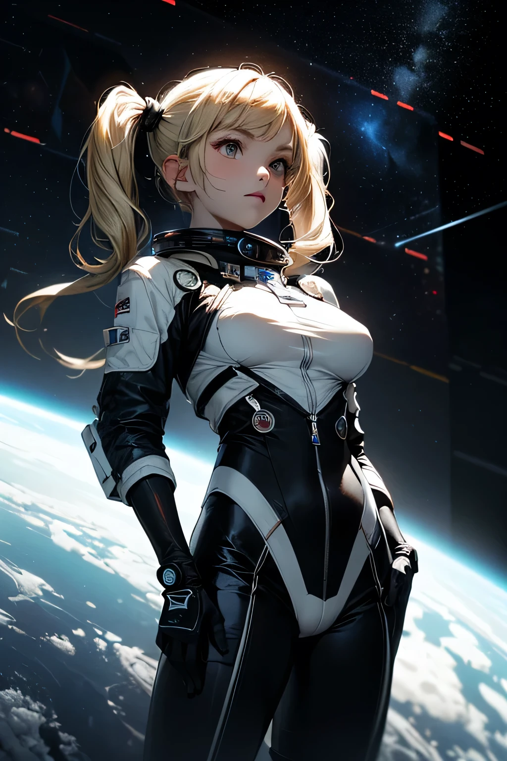 (Superflat, Flat Shading, flat-colors:1.1)、(Magazine Cover)、Illustrations、(two girls)、(cute little:1.2)、very beautiful 20 year old cartoon girl、(High Detail Skin: 1.2)、photorealistic anime girl render、realistic anime 3 d style、Strong highlights of the eyes、(((White spacesuit)、(a blond):1.5、(Futuristic, tight-fitting bodysuit)、head phone、Cyberpunk futuristic city background、masterpiece、top-quality、))Perfect Anatomy、((Futuristic tight-fitting space suit、high performance space suit))、((head phone))、Spacesuit Boots、Spacesuit Gloves、(support)、Inside the space station、Volumetric lighting、Soft light、Vibrant colors、watercolor paiting、