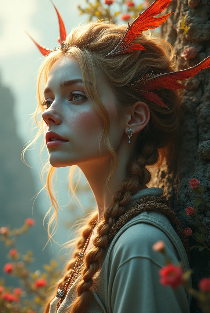 A witch who, instead of a braided braid, has two red lizard tails;, Vermilion hair