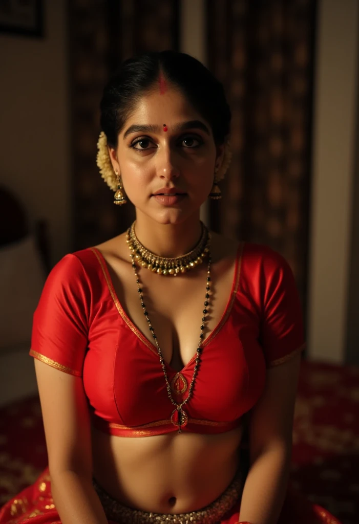 Indian woman masterpiece, best quality,   ultra-detailed, (warm hue, warm tone: 1.2), 
wearing Hook Blouse , 20 years old, 
big tits1.8 ,((Huge breasts 1.6)), Plump body 1.8 , (Indian instagram photo, wearing 
Hook Blouse closeup face photo of 23 y.o 
Chloe in kebaya, Red Lipstick, sensual Lipstick 
Sensational Make Up, huge cleavage, huge   breasts pale skin, (smile:0.4), hard shadows,   White G-STRING, bright lighting I