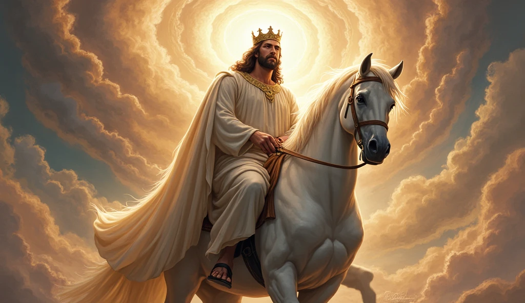 Jesus Christ, male, straight, powerful king of the universe - riding a white horse.