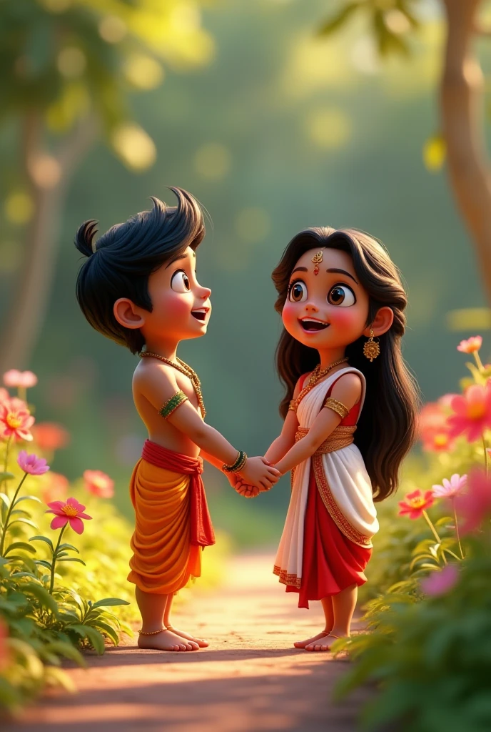 Radha Krishna friendly moments in walking animation 3D model