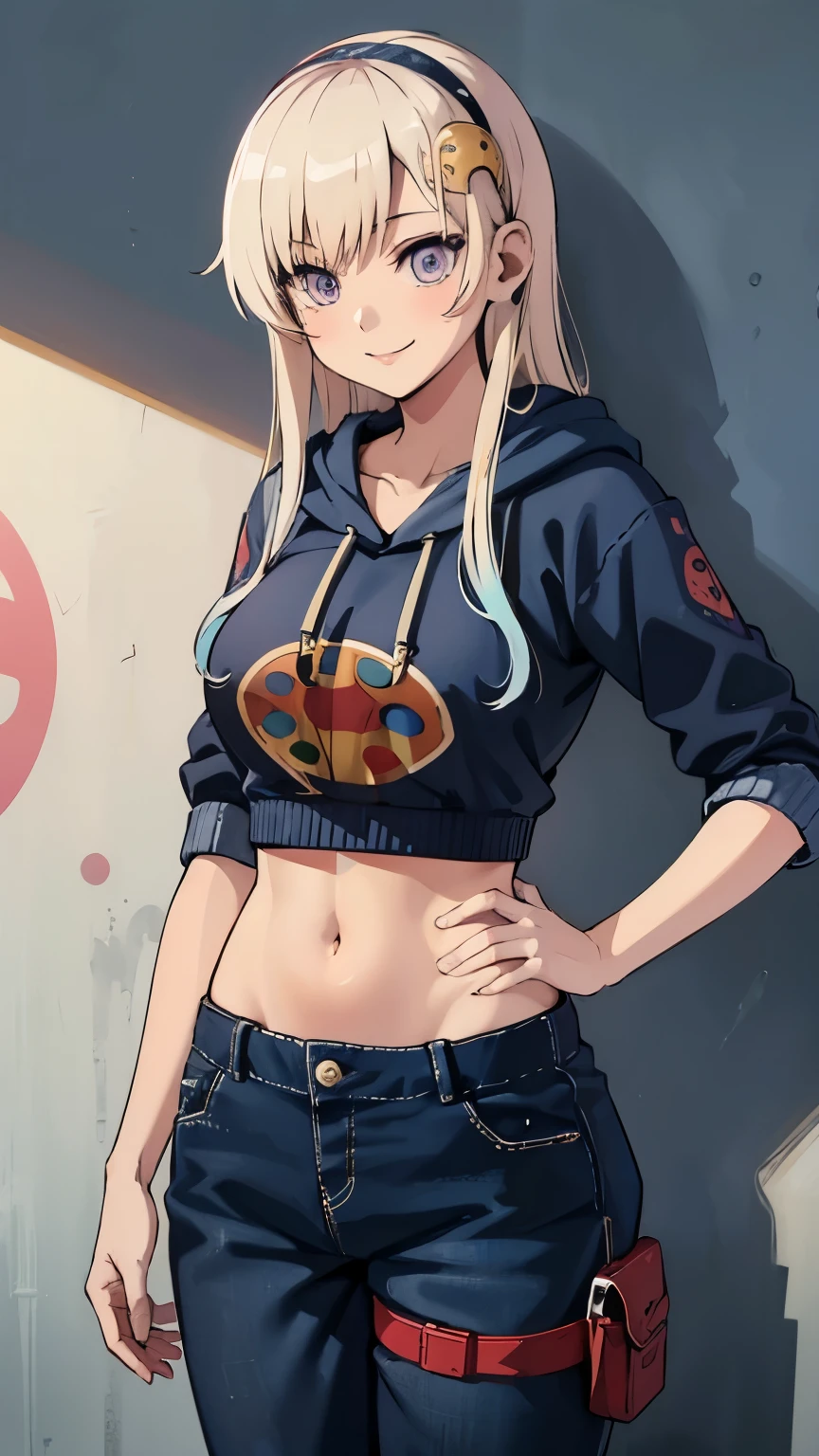 最high quality、Best image quality、masterpiece、male((20-year-old、Blonde、Shortcuts,Black hoodie、Blue denim trouseressy Hair、Muscle chamber、smile、earphone jack、dance)),high quality、Beautiful art、background((wall、graffiti))、Flight、Flying debris、Written boundary depth、movie、Visual Arts、Perfect art、8K,Genuine、