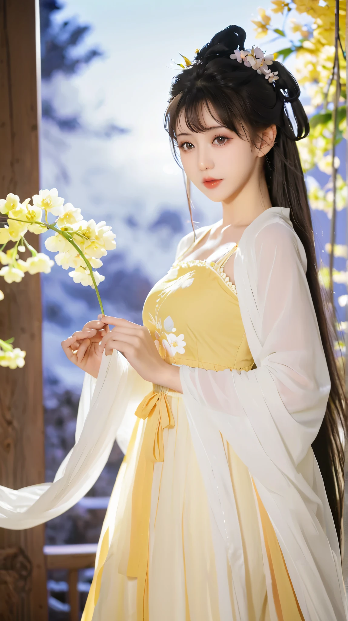 (best quality,4k,8k,highres,masterpiece:1.2),ultra-detailed,(realistic,photorealistic,photo-realistic:1.37),perfect face,beautiful detailed eyes,beautiful detailed lips,extremely detailed eyes and face,longeyelashes,(Full Body:1.6),(cute face:1.3),(wearing long dress:1.4),(wearing kimhee75:1.4)