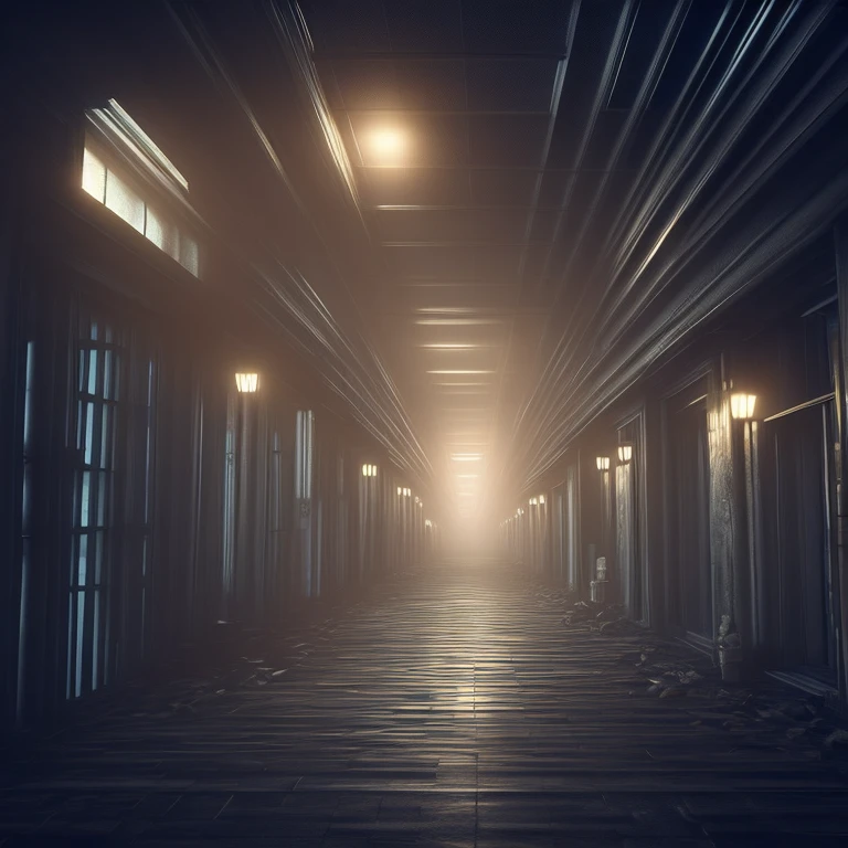 ((Endless Sky Corridor)), Fantastic Corridor , Apocalyptic, far away,  realistic,  3d rendering ,  in fine detail,  cinematic ,  mysterious in another dimension, Extremely high quality,  very detailed, Ultra HD 8K,  concept art ,  hyperdetail,  complicated details, fantasy  concept art ,  8k resolution,  Soft Lighting ,  Film Photos ,  Hyperrealist 