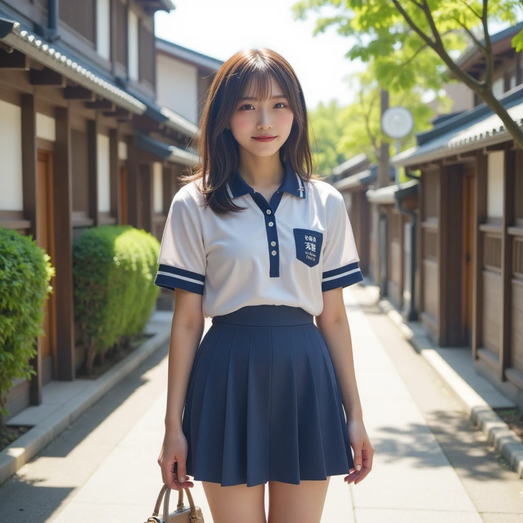 cute woman、cute face、cute smile、beautiful eyes、beautiful eyes、cute eyes、small mouth、10 years old 、full body shot、80mm、small breasts、white skin、beautiful skin、lazy smile、school uniform、garden、river、cherry blossoms、Beautiful and slim legs、girl1名、(beautiful girl、delicate girl:1.3)、(10 years old:1.3)、(thread:1.3)、 (shrine:1.3)、very detailed definition、(left symmetrical eyes:1.3)、medium breasts、brown eyes、parting of bangs、brown hair、girl、beautiful eyes、 (Eye and face details:1.0)