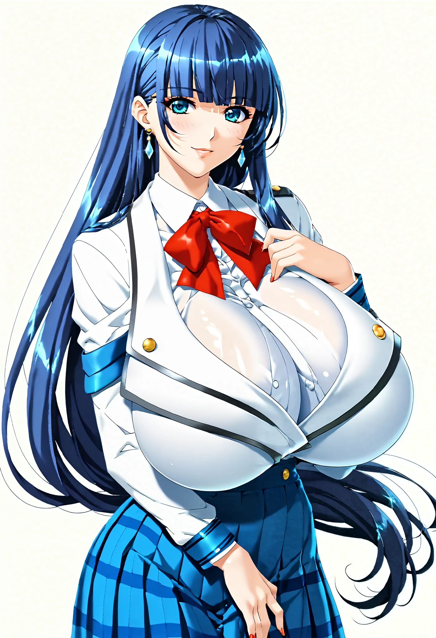 (masterpiece,  best quality,  anime style , Game_CG,  absurd:1.2),  1 Japanese woman,  high school girl, Fuutou Shizune,  beautiful character design,  long hair,  2D Style Face ,  Perfect Face,  beautiful faces,  beautiful detailed eye depiction ,  school uniform, (huge breasts:1.1),  Thin Waist,  feminine attitude like China, At school, Daytime 