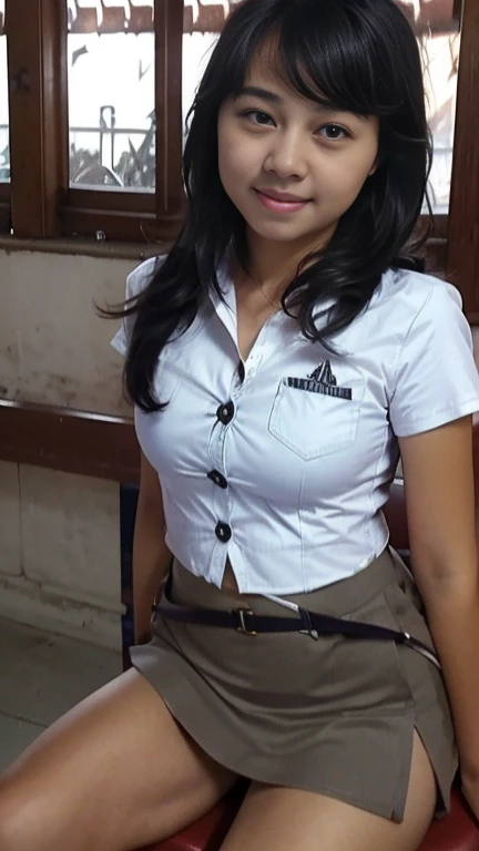 Beautiful, cute baby Face, 18 Years old beauty woman, cute face,super detailed face,detailed hand,beautiful skin,oily skin,big eyes,profeccional lighting,brown beautiful eyes, big smile,standing, (skirt lift:1.2),big breasts, (sailor suit),(checked skirt), panty drop , black high socks, spread legs, she is looking at the camera,classroom,